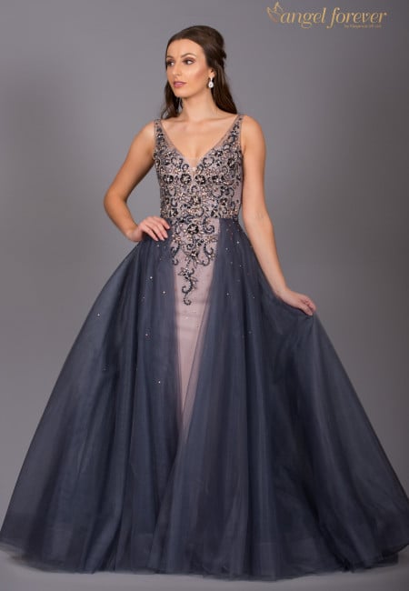 Angel Forever Navy & Nude Tulle Ballgown with Overskirt